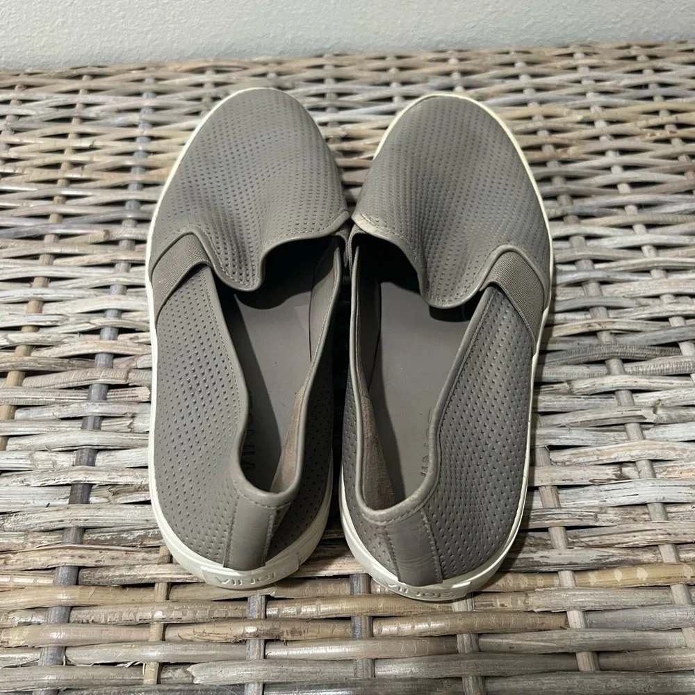 Vince size 9.5 Women's Slip-On Perforated Sneakers, taupe, GUC, casual, flats